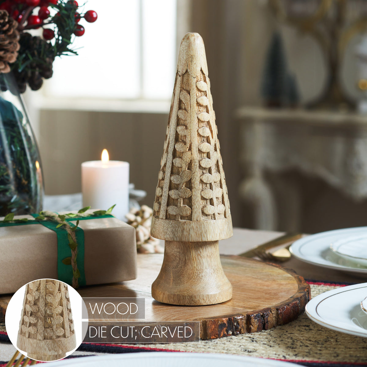 Natural Wooden Carved Cone Tree