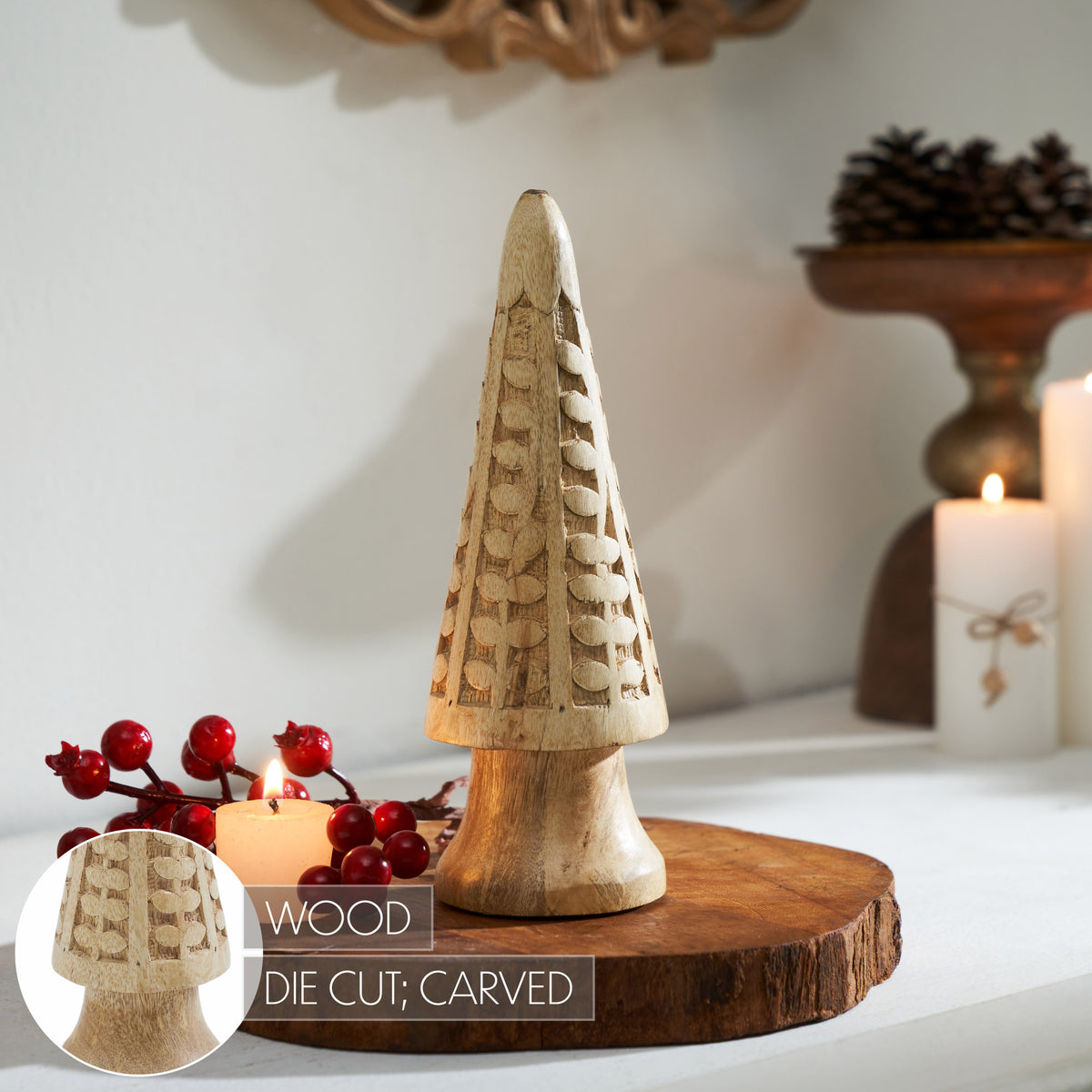 Natural Wooden Carved Cone Tree