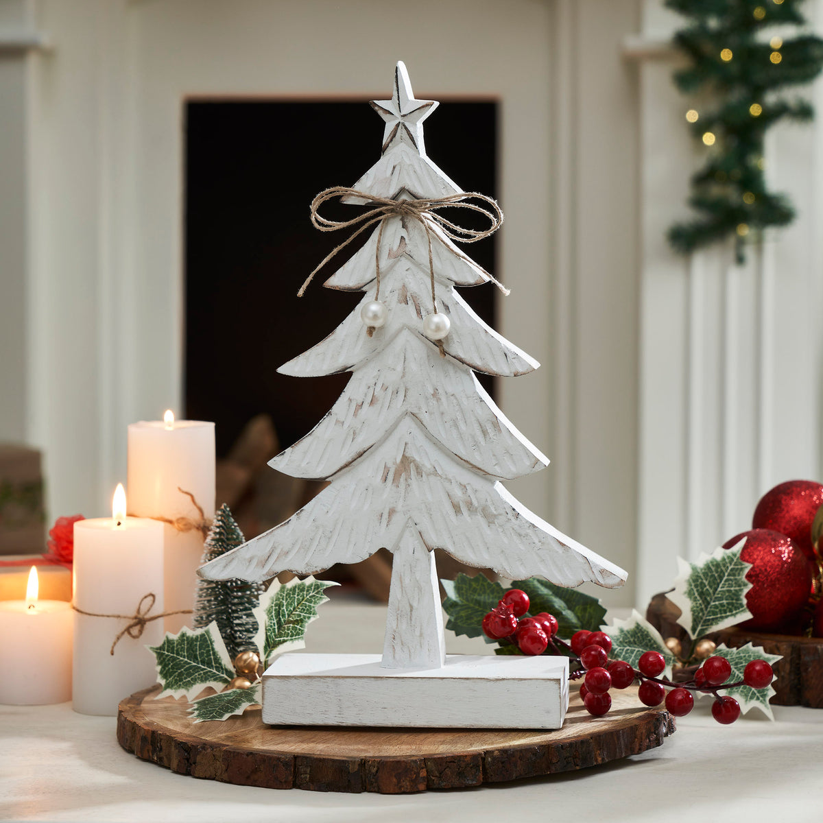 Festive Fir Distressed White Wooden Tree