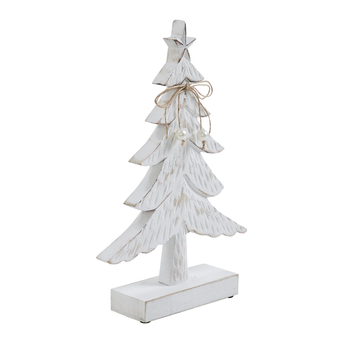 Festive Fir Distressed White Wooden Tree Large 12.75x8.25x2.5