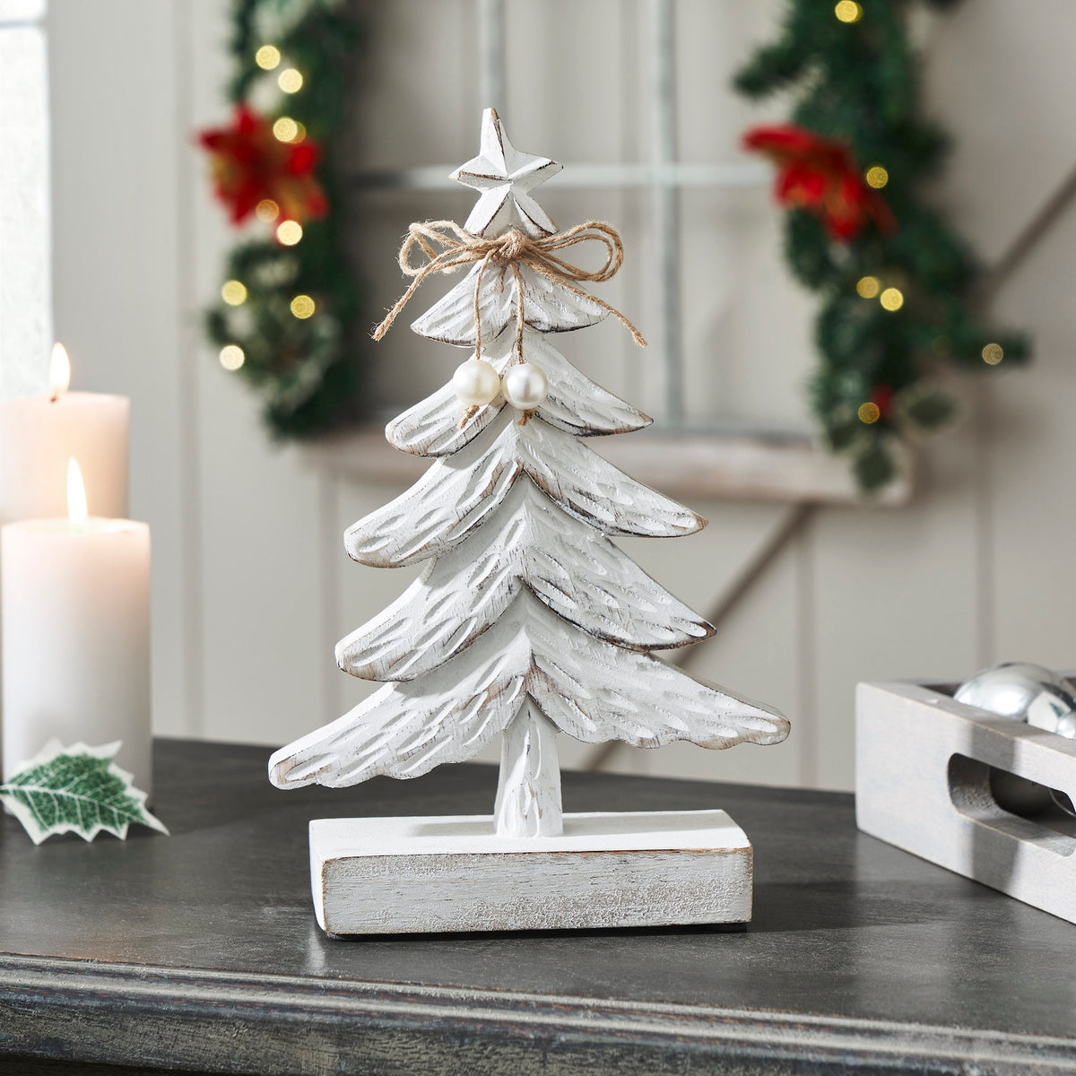Festive Fir Distressed White Wooden Tree