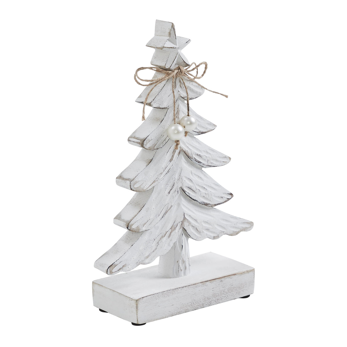 Festive Fir Distressed White Wooden Tree Small 9.5x6x2.25