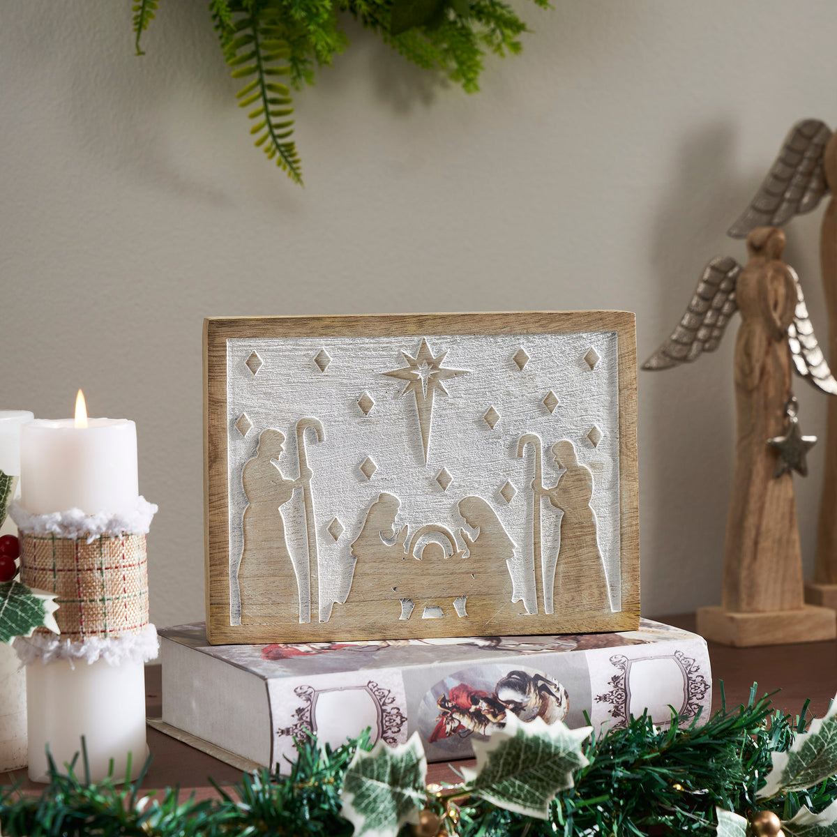 White Washed In A Manger Natural Wooden Sign 6x8x1