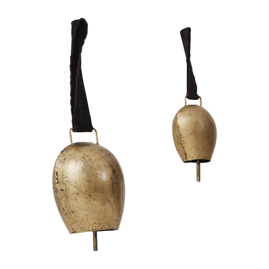 Antique Gold Metal Bell Set of 2 - 5.5/7.5 inch
