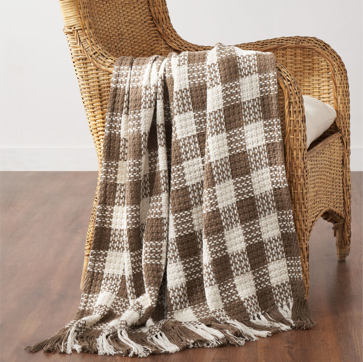 Woven Check Recycled Cotton Throw Blanket Basket Weave 50x60