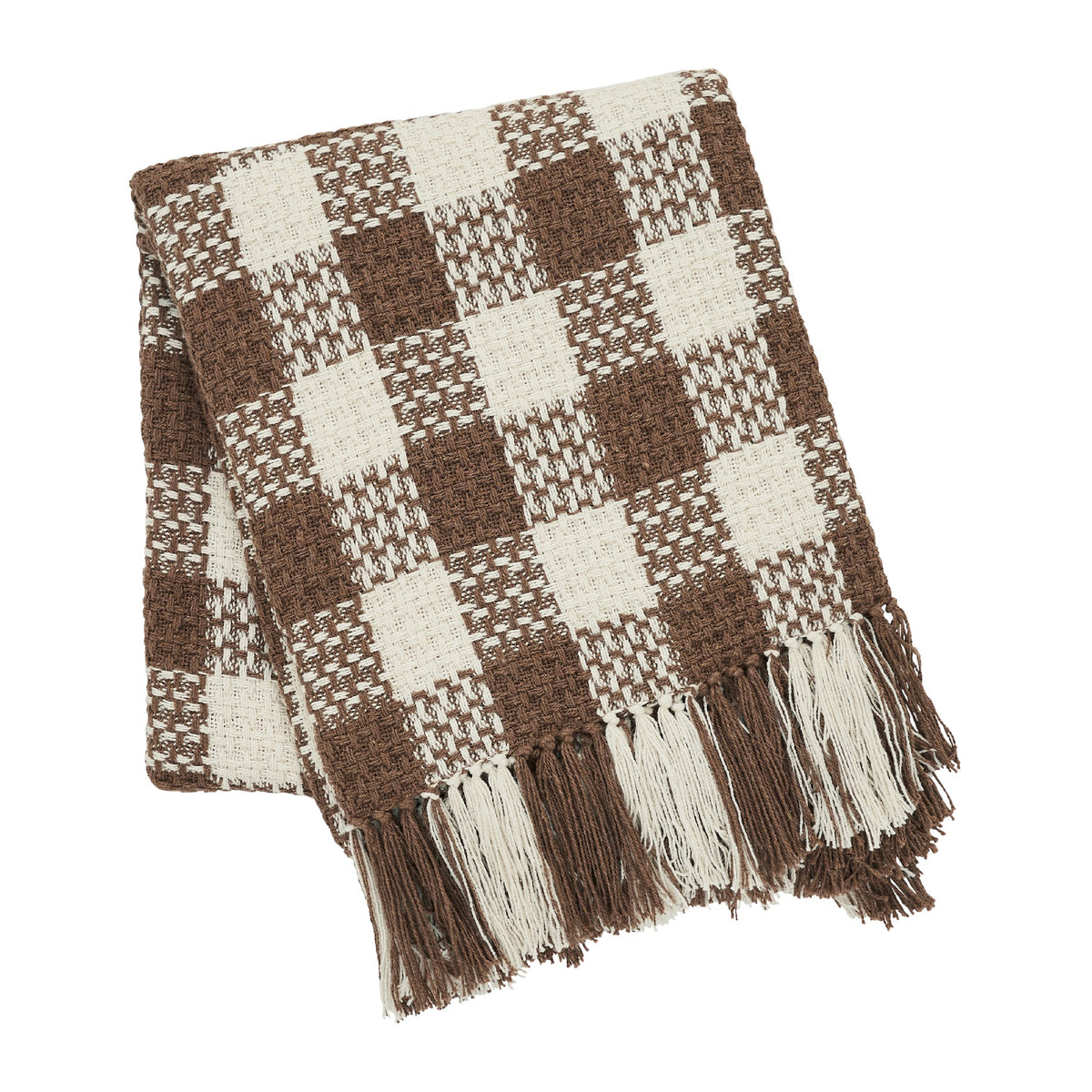 Cocoa Brown Woven Check Throw Blanket with Fringe 50x60