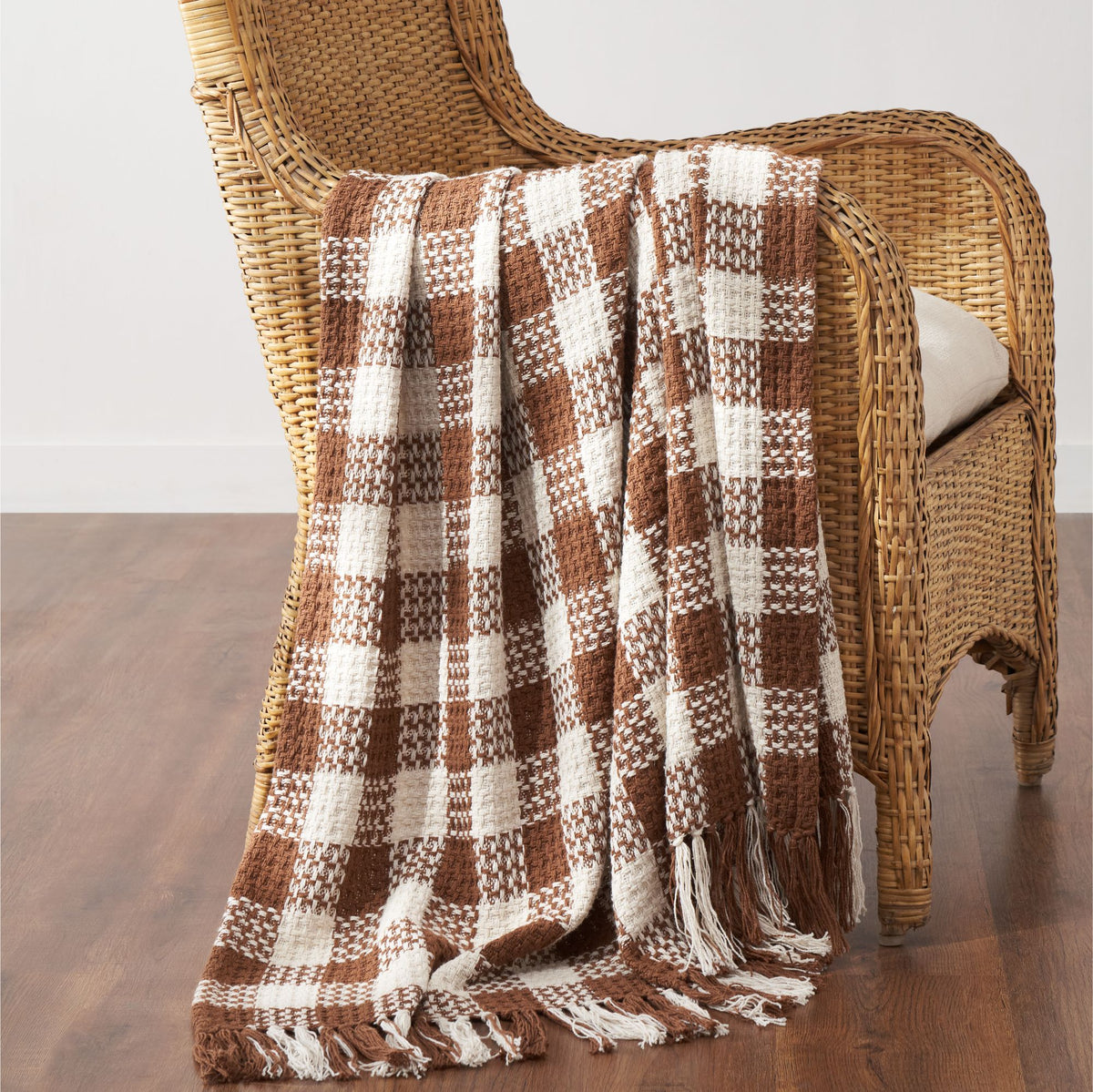 Woven Check Recycled Cotton Throw Blanket Basket Weave 50x60