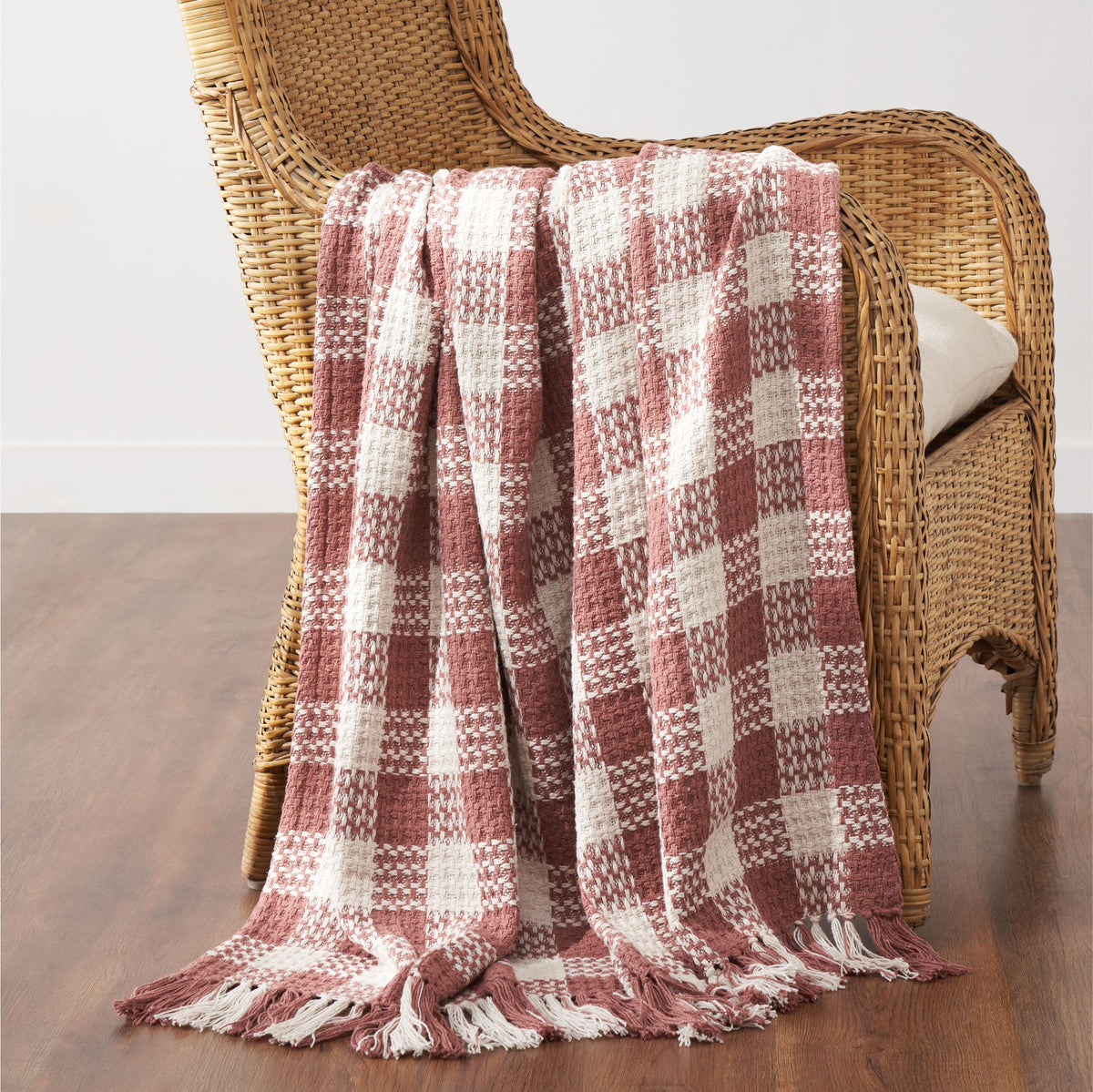 Woven Check Recycled Cotton Throw Blanket Basket Weave 50x60