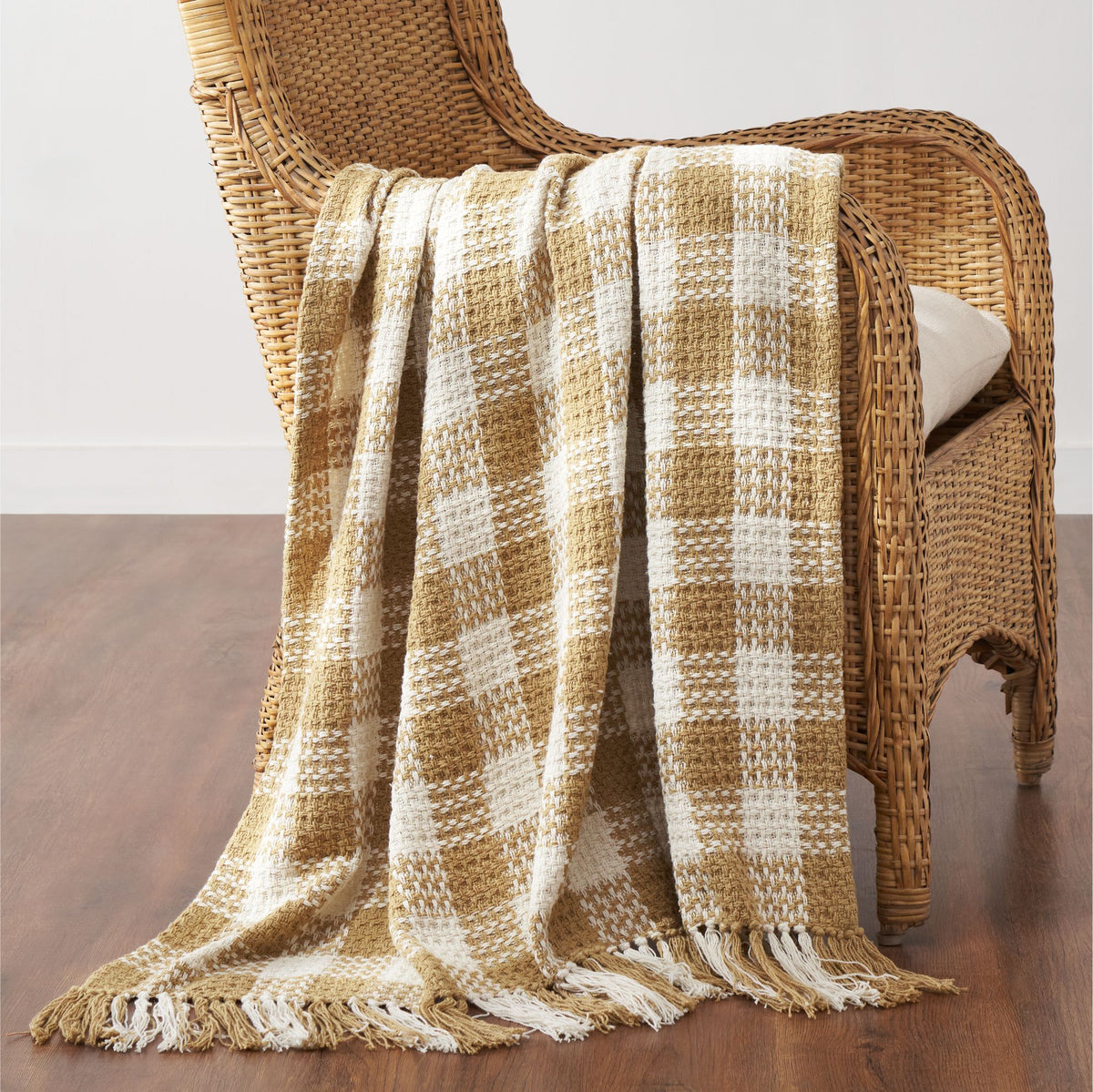 Woven Check Recycled Cotton Throw Blanket Basket Weave 50x60