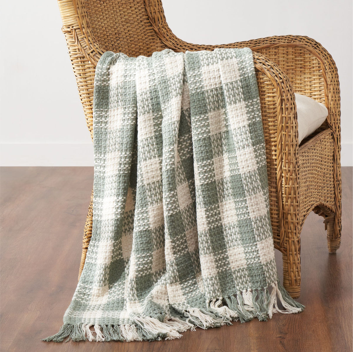 Woven Check Recycled Cotton Throw Blanket Basket Weave 50x60