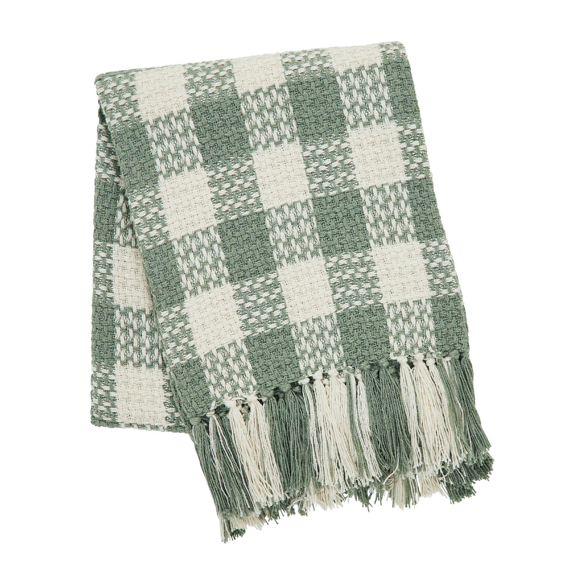 Pistachio Woven Check Throw Blanket with Fringe 50x60