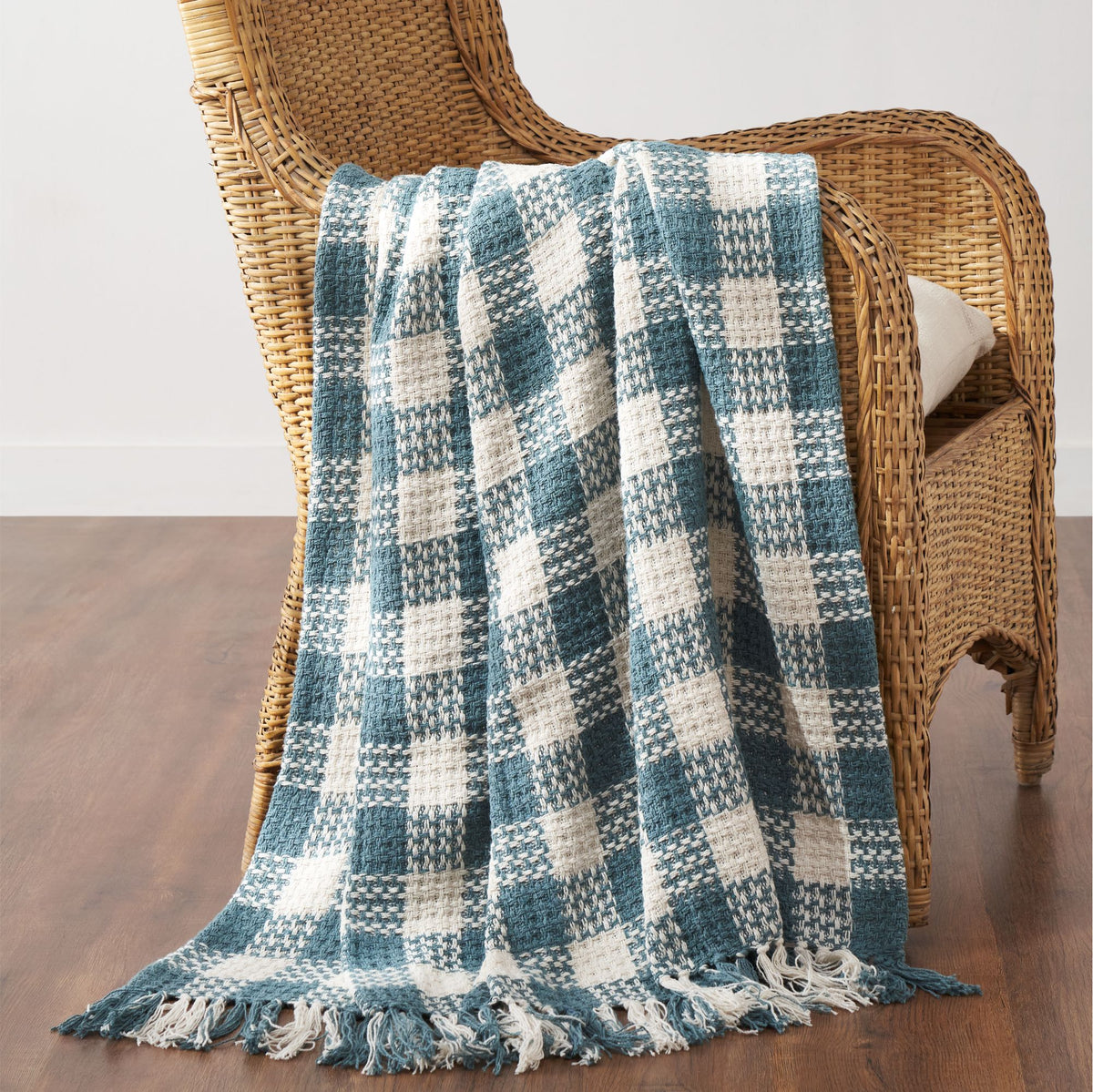 Woven Check Recycled Cotton Throw Blanket Basket Weave 50x60
