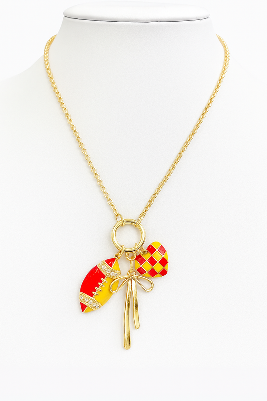 Red & Gold Football Charm Necklace