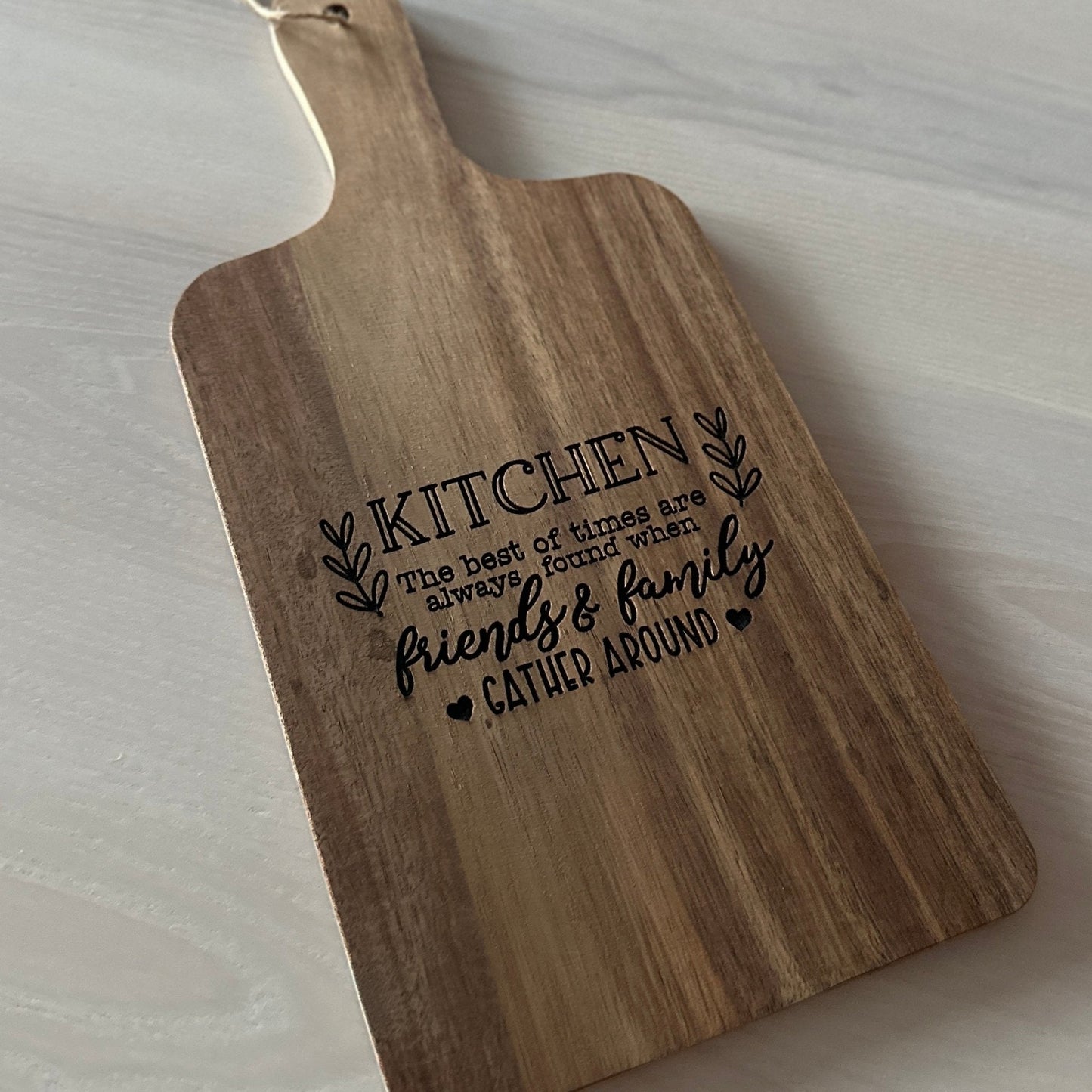 Acacia Wood Cutting Board – 15"x7" Laser Engraved Kitchen - Themed Design - Seeds & Sawdust