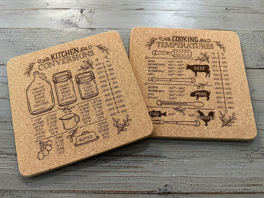 Cork Trivet | Kitchen Conversion or Temp Chart | Square Trivet | Hot Pad - Seeds & Sawdust