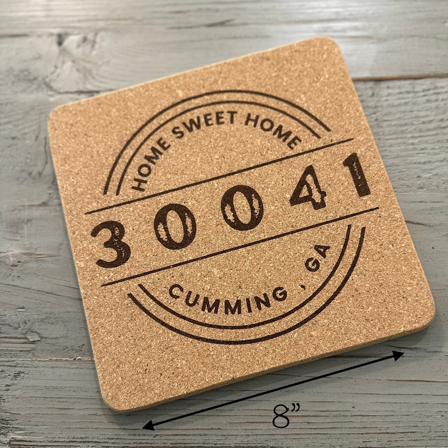 Cork Trivet | Round or Square "Home Sweet Home" City & Zip | Hot Pad - Seeds & Sawdust