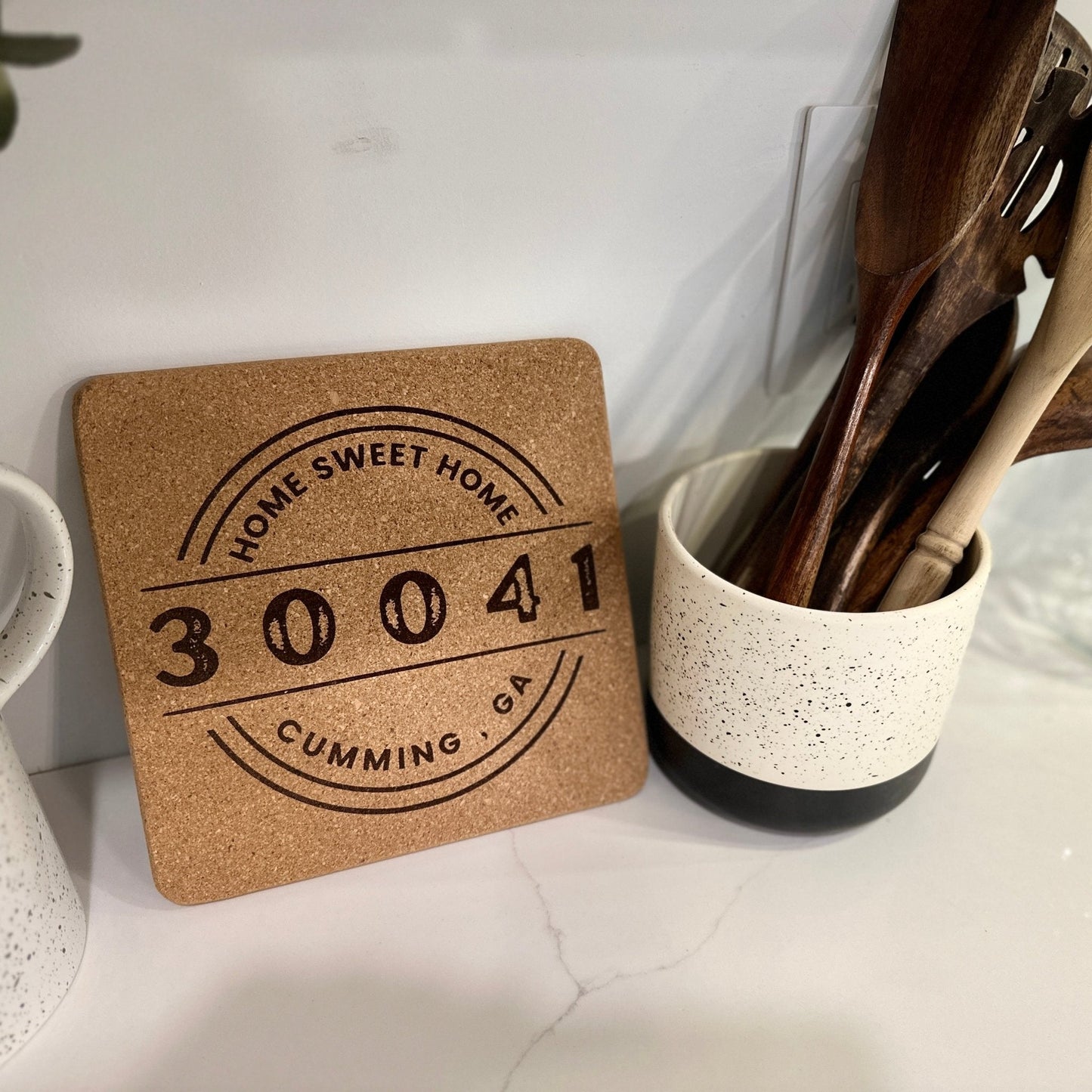 Cork Trivet | Round or Square "Home Sweet Home" City & Zip | Hot Pad - Seeds & Sawdust