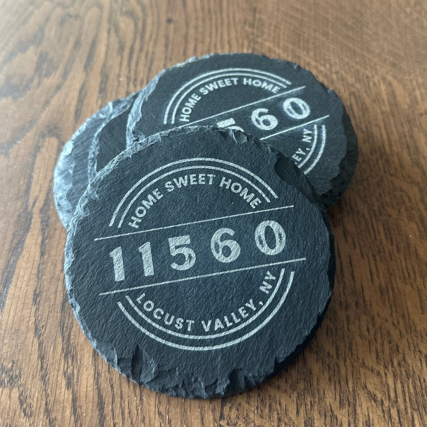 Custom Slate Coaster Set of 4 – City & Zip Code | Round or Square - Seeds & Sawdust