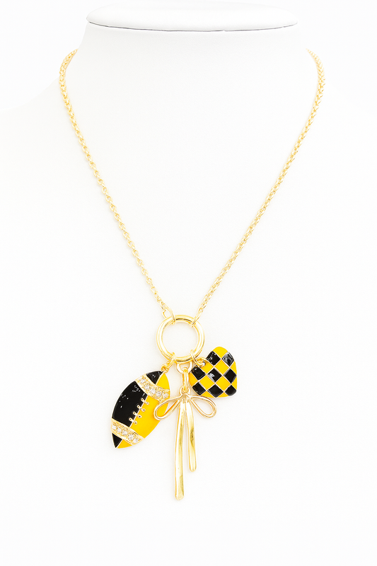 Black & Gold Football Charm Necklace