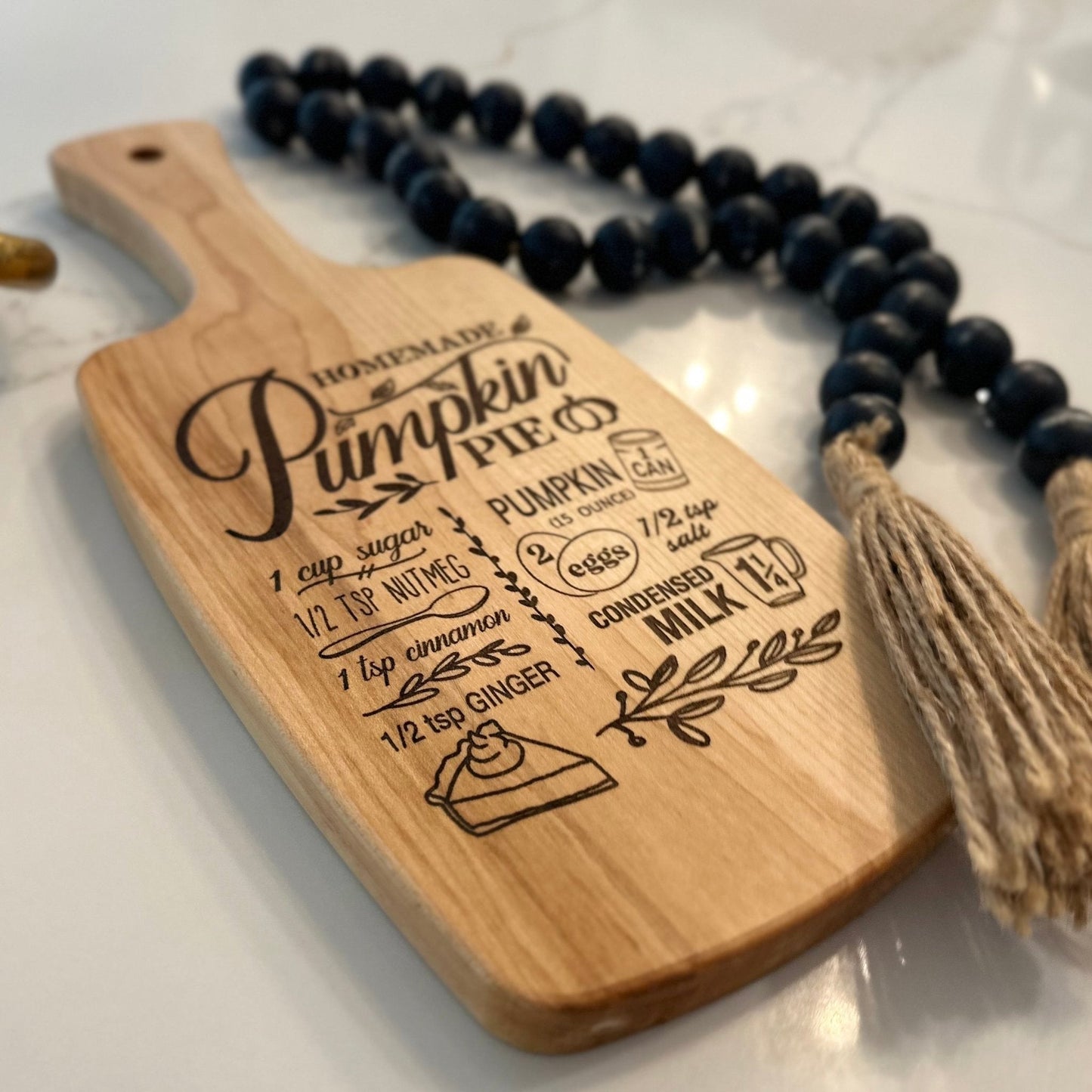 Pumpkin Pie Recipe Engraved Serving Board with Handle – Maple or Walnut - Seeds & Sawdust