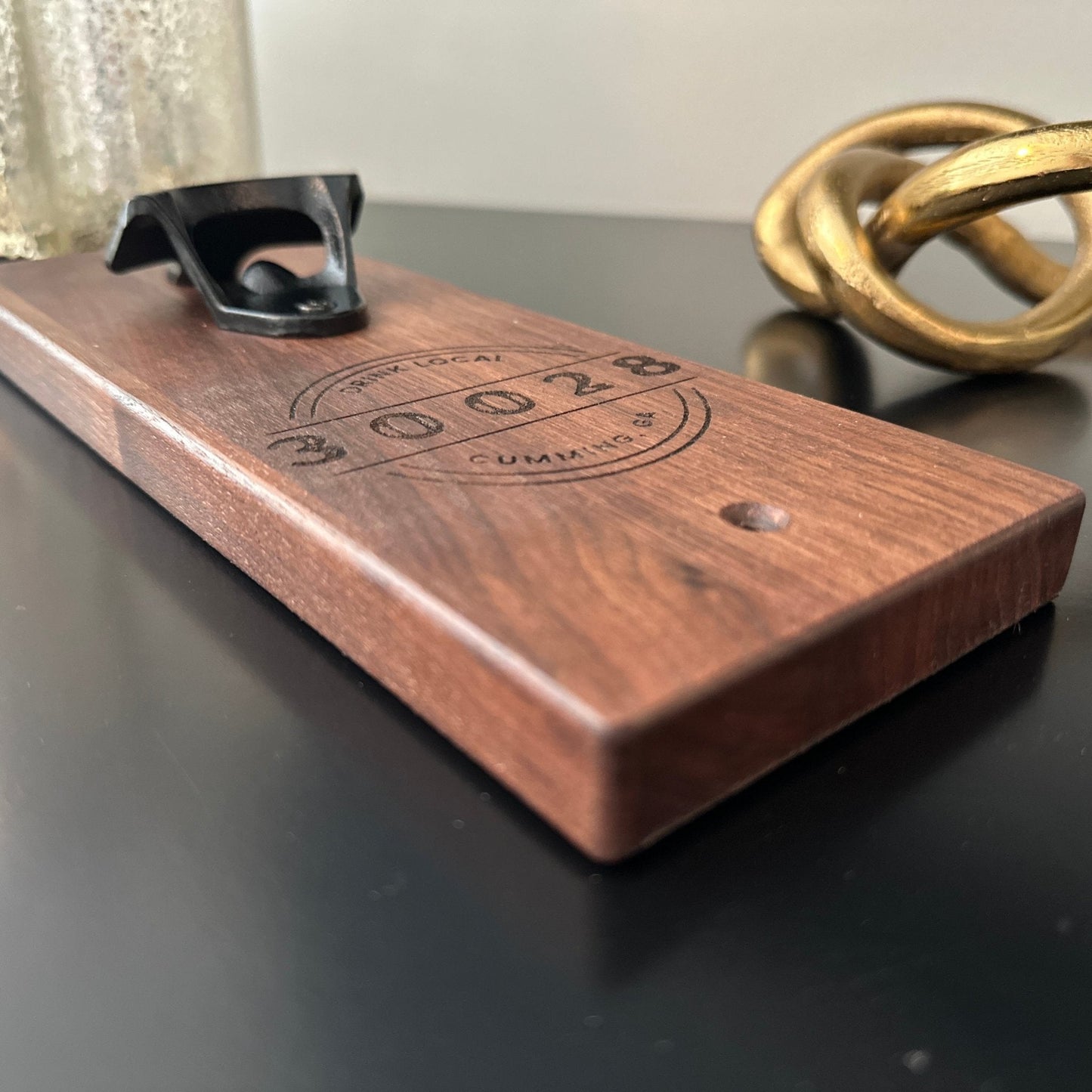 Walnut Bottle Opener | Custom Engraved City & Zip | Drink Local | Bar Decor - Seeds & Sawdust