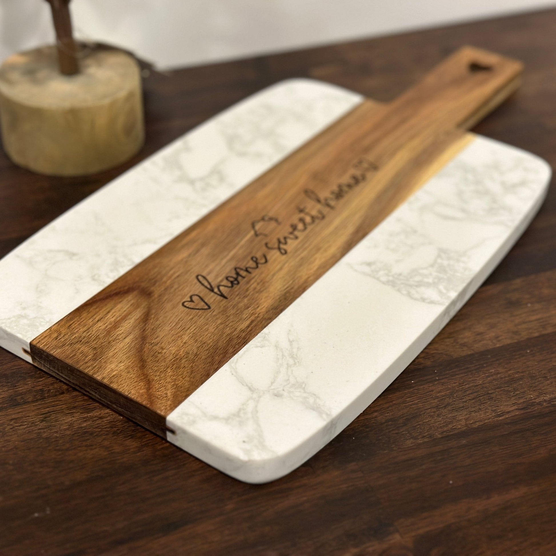Wood & Marble Cutting Board (14”x7”) | Kitchen Decor | Home Sweet Home | Cheese Board - Seeds & Sawdust