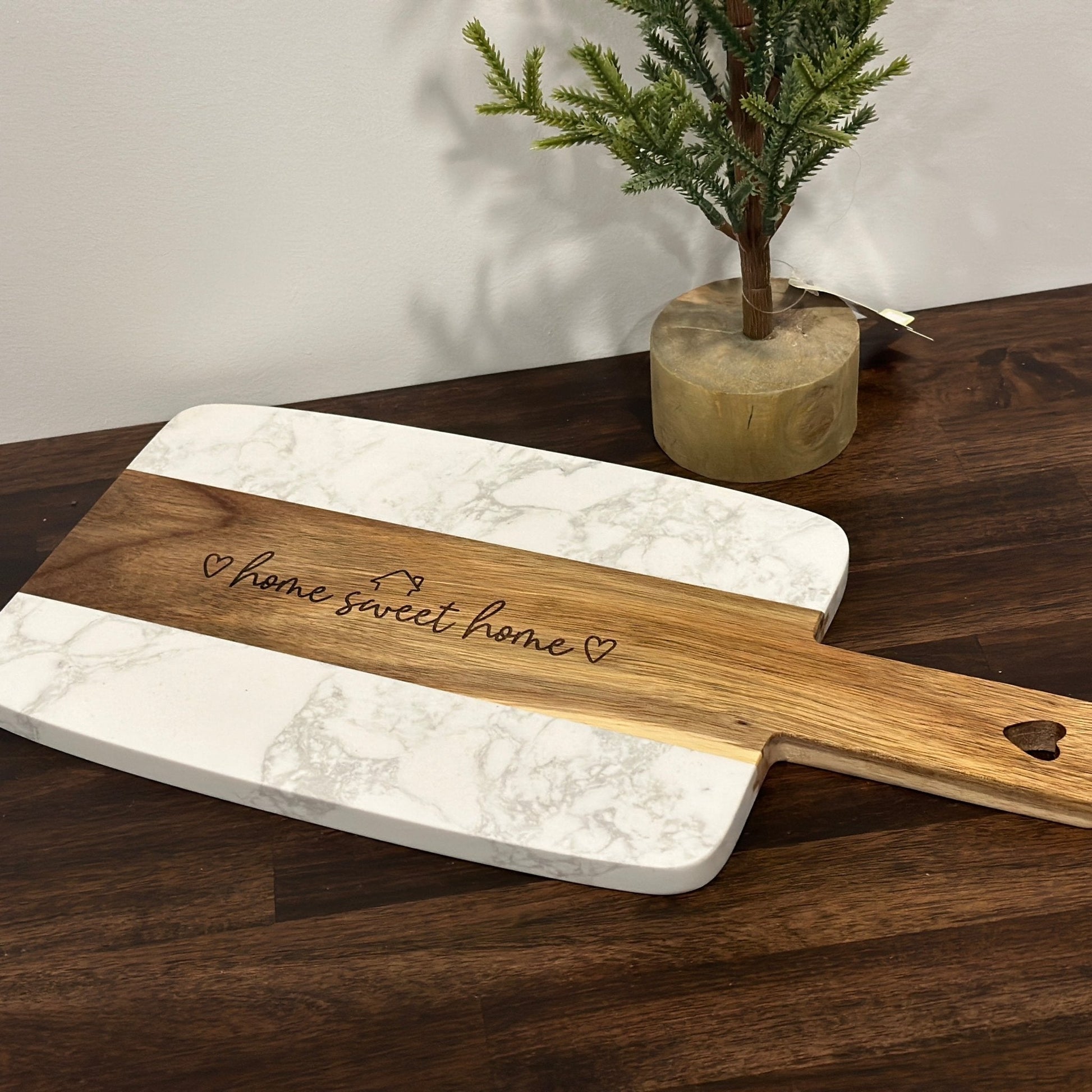 Wood & Marble Cutting Board (14”x7”) | Kitchen Decor | Home Sweet Home | Cheese Board - Seeds & Sawdust