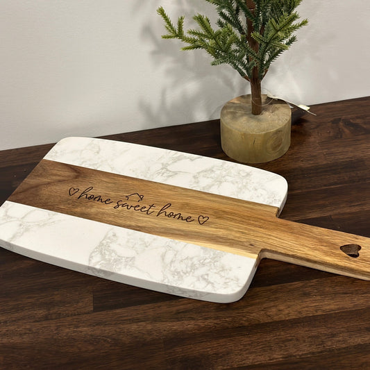 Wood & Marble Cutting Board (14”x7”) | Kitchen Decor | Home Sweet Home | Cheese Board - Seeds & Sawdust