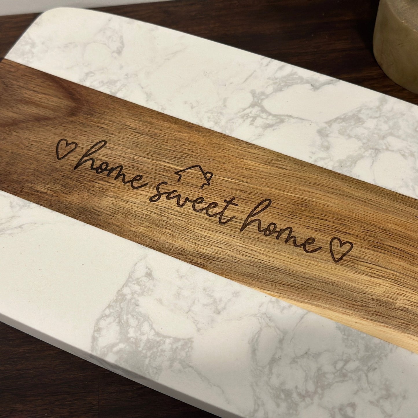 Wood & Marble Cutting Board (14”x7”) | Kitchen Decor | Home Sweet Home | Cheese Board - Seeds & Sawdust