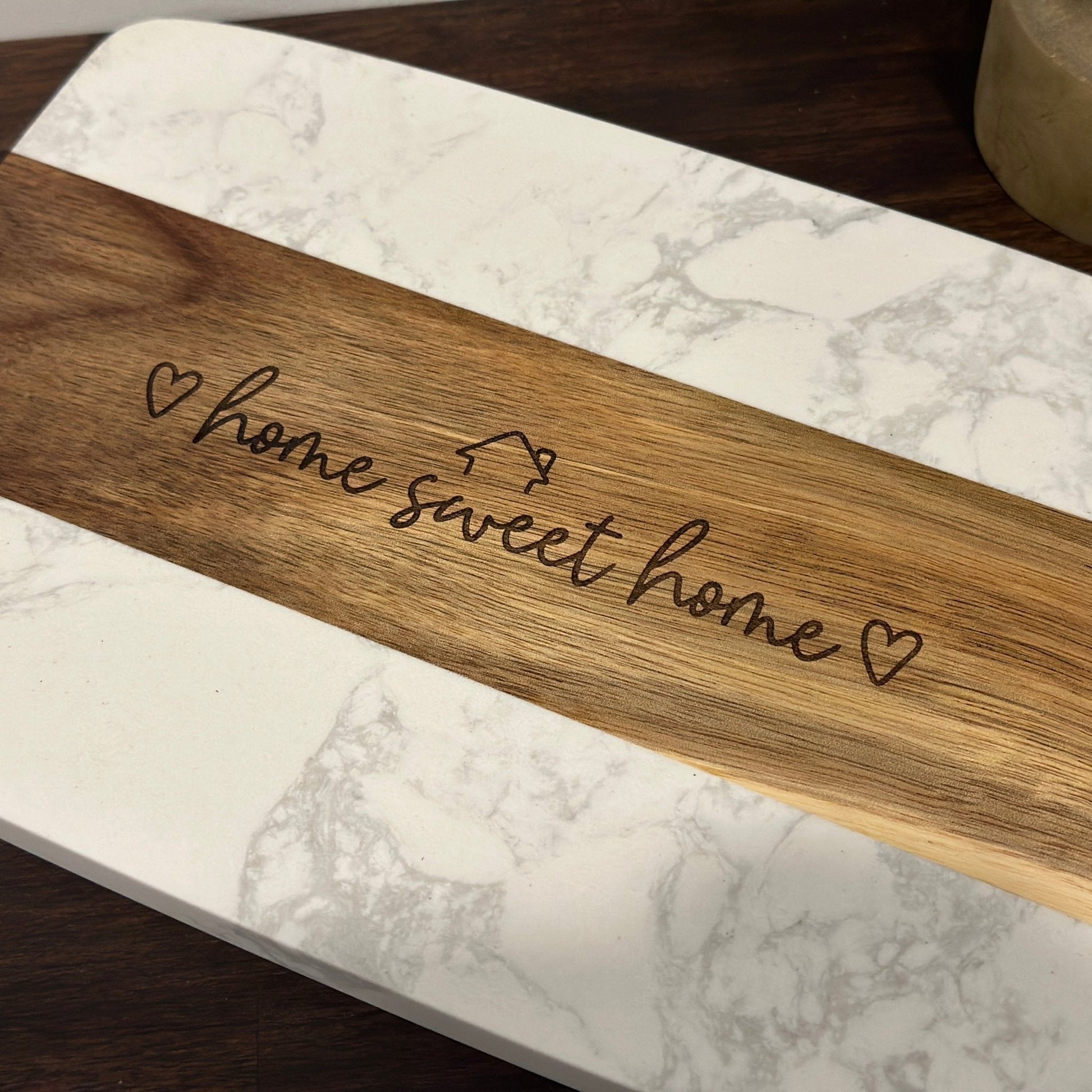 Wood & Marble Cutting Board (14”x7”) | Kitchen Decor | Home Sweet Home | Cheese Board - Seeds & Sawdust