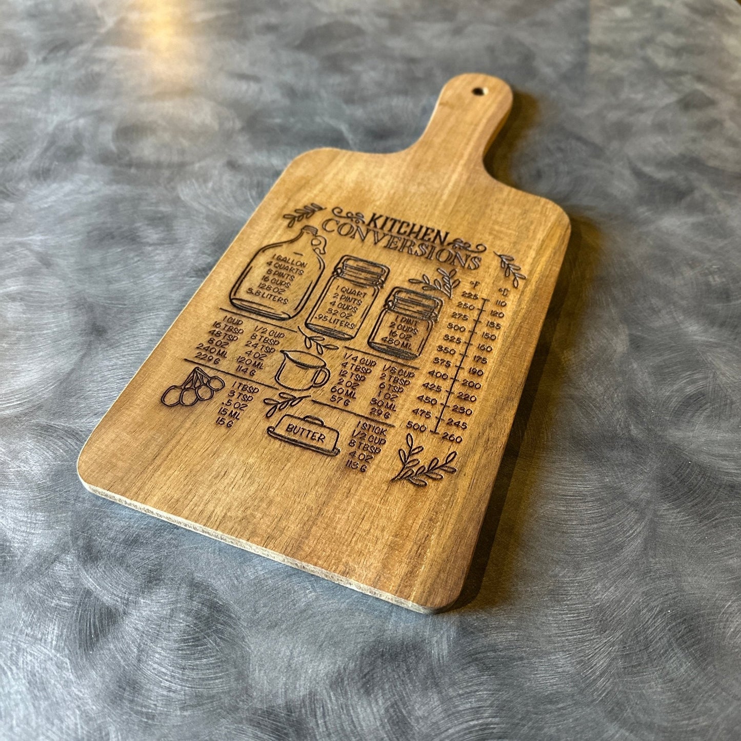 Wooden Cutting Board (15”x7”) | Kitchen Decor | Kitchen Conversion Chart | Cheese Board - Seeds & Sawdust